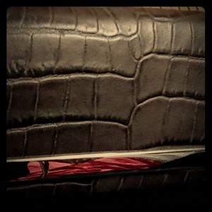 MK dark grey long leather wallet with silver frame